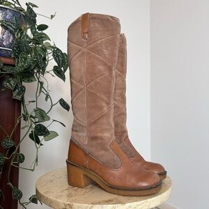 Vintage 1970s Clark’s orange genuine leather knee high chunky thick heel boots